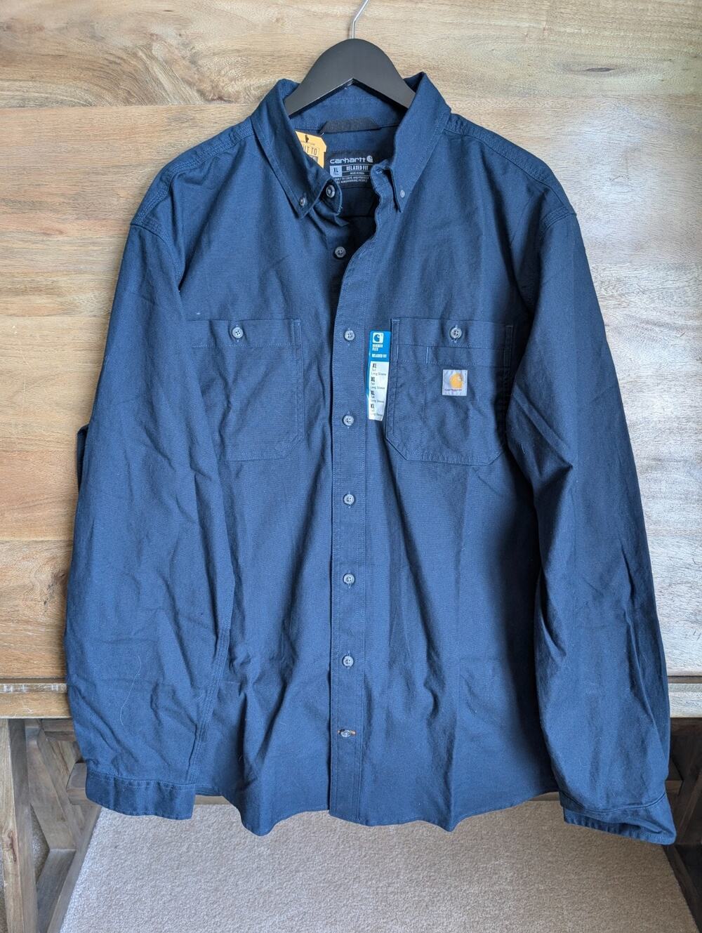 NWT Carhartt Rugged Flex Shirt Mens XLT Navy Canvas Relaxed Midweight TW3554-M